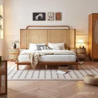 ราคา กว้างข้างเตียงคุณสมบัติหวายทอเตียงไม้เนื้อแข็งสไตล์โดดเดี่ยวห้องนอนเตียงคู่ที่เรียบง่าย ข & ข โรงแรมสีขาวขี้ผึ้งไม้เตียง zr7ฉัน (55753407550)