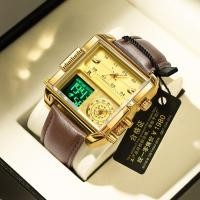 ราคา ONTHEEDGE หนังแท้ออนธิขอบนาฬิกาสําหรับผู้ชายกันน้ําโครโนกราฟจอแสดงผลคู่นาฬิกาอิเล็กทรอนิกส์กีฬา (56603330052)