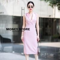 ราคา เดรสทรงสูท สีชมพู #งานป้าย MONEYSTORE (1852219644)