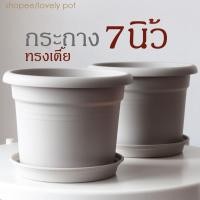 ราคา กระถาง 7 นิ้ว พร้อมถาดรอง กระถางต้นไม้ทรงเตี้ย กระถางมินิมอล (3863424232)