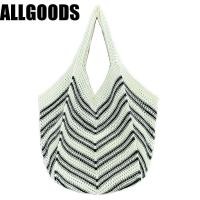 ราคา ALLGOODS Hollowed Out กระเป๋าถัก, กระเป๋าสะพาย Bohemian Beach Starw กระเป๋า, อินเทรนด์ Stripe Storage Bag ความจุขนาดใหญ่กระเป๋าสาน Travel (43378280492)