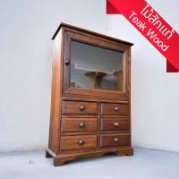 ราคา ตู้ไม้สักจิ๋ว สีโอ๊ค ตู้โชว์ 6 ลิ้นชัก ประตูกระจก ขนาดเล็ก ตู้โมเดล สูง60cm 40x16x60cm ไม้สักแท้ Teak Wood Curio Display (28553807157)