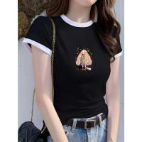 ราคา เสื้อครอปคอกลมแขนสั้นดำแถบขาว สกรีนสีสดใสลายน่ารักๆ เนื้อผ้าใส่สบาย สินค้าพร้อมส่ง (42908986258)
