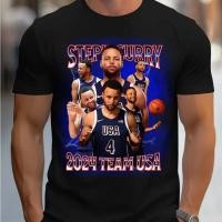 ราคา Steph Curry ทีม USA Tshirt โอลิมปิก 2024 เสื้อบาสเก็ตบอล Curry Bootleg เสื้อ Vintage 90s เสื้อกราฟิกเสื้อ Retro (25034705690)