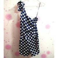ราคา มือ2!!! Jumpsuit จั๊มสูทขาสั้นไหล่เฉียงผ้าซาตินสีกรมลายจุด (73959118)