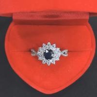 ราคา แหวนพลอยแท้ ไพลิน สีน้ำเงินเข้ม(Sapphire)เงินแท้ 92.5 % ล้อม เพชรรัสเซีย CZ เกรด พรีเมี่ยม (6141995551)