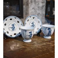 ราคา Rare วินเทจ.เซ็ตถ้วยน้ำชาพร้อมจานรองฉลุลาย Arita - Nanbanjin ลายคู่ชายหญิง 2 duo (ถ้วย 2 จานรอง 2) (28212199755)