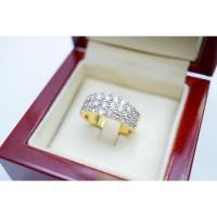 ราคา S.R. แหวนทอง แหวนเพชร 3 แถว เม็ดละ 0.10 กะรัต เพชรน้ำ100 ขาวสวยไฟดี พร้อมใบรับรองสินค้า เคลือบทองคำแท้100% (26674853882)