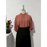 ราคา FN26 เสื้อเบลาส์ แขนสั้น ลายทาง สีส้มอิฐ ป้าย.JEAN - LOUIS SCHERRER อก 52 (41661377639)