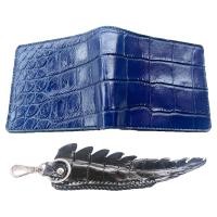 ราคา Huncroc กระเป๋าสตางค์หนังจระเข้แท้ ส่วนหนังท้อง สีกรมท่า ฟรีพวงกุญแจหางจระเข้ (28710048121)