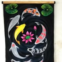 ราคา ปลาคราฟ ภาพวาดบนผ้ากำมะหยี่ (ผ้าสีดำ) ภาพมงคล วาดด้วยสีน้ำ สีสะท้อนแสง สวยงาม วาดด้วยมือ ขนาด 48*70ซม. (3242897044)