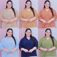 ราคา [ ส่งฟรี ] A287 เสื้อเชิ้ต เสื้อทำงานสาวอวบ เสื้อเชิ้ตคนอ้วน ไซส์ใหญ่ ผ้าสลาฟย่นเกาหลี ( หน้าผ้า 64" ) พลัสไซส์ (25244148679)