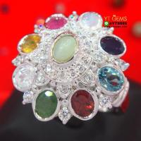 ราคา แหวนนพเก้าแท้ ทรงโบราณ แหวนเงินแท้ 92.5% ชุบทองคำขาว ประดับ พลอยนพเก้าแท้ (พลอยแท้ครบตามตำรา) หน้าแ (25540327239)