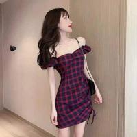 ราคา เดรสรูดข้าง เดรสลายสก็อต เดรสปาดไหล่ลายสก็อต น่ารักมากๆ (21051253359)