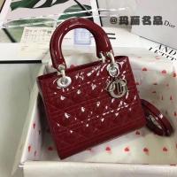ราคา DIOR [5 Grids-Patent Leather Silver Buckle Diana Bag] Burgundy Lady Concubine Bag CD Cannage หวายตรวจสอบกระเป๋าถือกระเป๋าสะพายข้าง (49254446479)