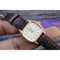 ราคา นาฬิกา Vintage มือสองญี่ปุ่น SEIKO ชุบทอง 2320 5330 QUARTZ ผู้หญิง Cushion TV Shape กรอบทอง หน้าขาว25มม สายหนัง (29224351319)