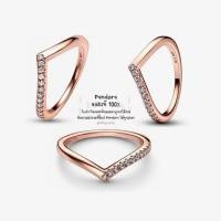 ราคา มือสองสภาพดี 56‼️ Pandora ของแท้ แหวนเพชรครึ่งวง Pandora Timeless Wish Half Sparkling Ring (27319456411)
