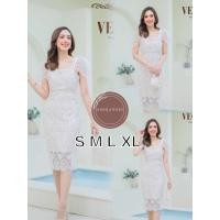 ราคา พร้อมส่ง เดรสลูกไม้ผ้าแก้ว ไม่คันนะคะ ผ้าดีมาก ใส่ทำบุญ งานบวชได้หมด ป้าย Vegas luxury (21468191525)