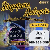 ราคา Singapore Malaysia SIM ซิมสิงคโปร์ มาเลเซีย ซิมเน็ตไม่จำกัด 4G เต็มสปีด เริ่มวันละ 500MB - UNLIMITED (42117096948)