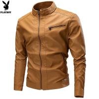 ราคา PLAYBOY New Stand Up Collar Handsome Leather Jacket Casual Men's Jacket (25024134821)