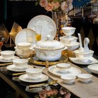 ราคา ชุดจานชามเซรามิค จานชามเซรามิคเนื้อโบนไชน่า สไตล์ยุโรป 39ใบ 56ใบ 62ใบ (54102009933)