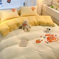 ราคา ชีสสีส้ม4 ใน 1ชุดผ้าปูที่นอนการ์ตูนผ้าขนหนูนุ่มพิเศษเย็บปักถักร้อยชุดเครื่องนอนเดี่ยว/ราชินี/ขนาดคิงไซส์แผ่นติดตั้งผ้าห่มปก/ปลอกหมอน (27957773612)