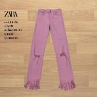 ราคา มือ2 ZARA กางเกง ผ้ายีนส์ยืดสีชมพู แต่งขาด กระดุมปั้ม+ซิป กระเป๋า ปลายขาลุ่ย งานสวย ใหม่มาก ป้ายครบ (26693085407)