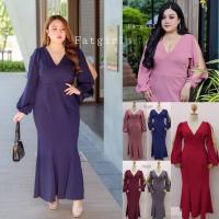 ราคา เสื้อผ้าสาวอวบชุดราตรียาว เดรสยาว กระโปรงหางปลา แขนผ่า สาวอวบ (9924275061)