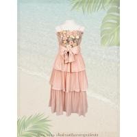 ราคา เดรสยาวออกงานสีโอรส ผ้าโพลีเอสเตอร์ เปิดไหล่ มีซับในครบ (50000721771)