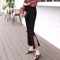 ราคา กางเกงผ้ายืดขาม้าเต่อผ่าข้างแต่งโบว์ (263312413)