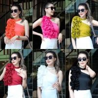 ราคา 08S เสื้อปาดไหล่ระบาย เสื้อไหล่เฉียงอัดพลีท (22851354357)