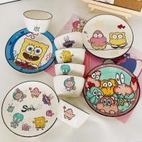 ราคา ชุดจานชามลายการ์ตูน Spongebob ทั้งชุดสำหรับครอบครัว ins ชามข้าวทรงสูงคู่สไตล์บ้านจานชามข้าว (26760159429)
