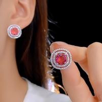 ราคา ต่างหูเพชรสีชมพูทับทิมล้อมเพชรแฟชั่นผู้หญิง (28621649229)