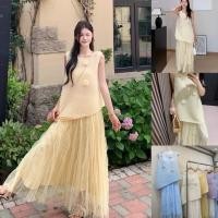 ราคา ชุดเซต เสื้ออัดพลีทตกแต่งดอกไม้3D มาพร้อมกระโปรงผ้ามุ้งซีทรูมีซับใน (40957303452)