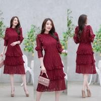 ราคา เสื้อผ้าผู้หญิง เดรสลูกไม้สั้น เดรสลูกไม้ออกงาน ทรงสวย ดูหรู สุภาพ สีแดง พร้อมส่ง (43610247622)