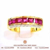 ราคา แหวนพลอยทับทิมพม่า 1.7 กะรัต ประดับเพชรสวิส สไตล์แหวนแถว พลอยสวย ตัวเรือนทองคำแท้90% พลอยแท้ มีใบรับประกันสินค้า (22855905476)