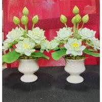 ราคา แจกันดอกบัวสัตบงกช 4 ทิศ สีขาว งานแฮนด์เมค ดอกบัวหัตถกรรมบางไทร แพค 1 คู่ (22847039443)