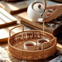 ราคา ZENITHG ตะกร้าเก็บหวายเลียนแบบ,ถาดเก็บหวายทรงกลมพลาสติกความจุขนาดใหญ่, ตกแต่งทํามืออเนกประสงค์พร้อมที่จับถาดเก็บหวายทอมือห้องนอน (55454655929)