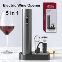 ราคา ที่เปิดขวดไวน์ไฟฟ้า เครื่องเปิดขวดไวน์ไฟฟ้า ชุดของขวัญ 5in1 ที่เปิดขวนไวน์ ที่รินไวน์ ชุดอุปกรณ์ ใช้งานง่าย เปิดขวดไวน์ (28958700242)