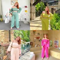 ราคา Crispy Set เซทเสื้อเปิดไหล่+กางเกงขายาวผ้ายืด - MerryChubbyHouse (22646997963)