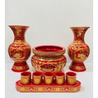 ราคา เฉพาะชุดน้ำชา5ใบแดง ไม่รวมแจกัน+กระถาง เซรามิคมีลายดอกบัว/มังกร/เจียวใช้ (25184903437)