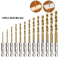 ราคา 13Pcs 1.5mm-6.5mm Drill Bit Set Titanium Coated High Speed Steel Hex Shank Drill Bits for Metal Wood Plastic Aluminu,Hol (26972185063)