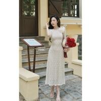 ราคา ชุดเดรสลูกไม้ครีมเปลือยยาว มิดิ พร้อมผ้าฝ้าย แอพลิควาé สําหรับงานปาร์ตี้และเดินถนน (29190451748)