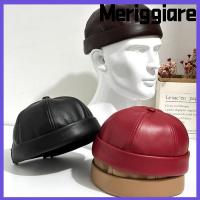 ราคา MERIGGIARE หมวกเจ้าของบ้าน,สีทึบหนัง PU Brimless หมวก, คุณภาพสูงปรับ Retro Docker Cap Unisex (49454041096)