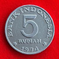 ราคา เหรียญอินโดนีเซีย​​ Indonesia 5 rupiah ปี 1974 เหรียญ​ต่างประเทศ (43623671048)