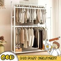 ราคา CAY⭐(Cod)ราวแขวนเสื้อผ้า ราวแขวนผ้าบาร์คู่ โครงหนาพิเศษ แข็งแรง ทนทาน ไม่โยกเยก (28167795824)