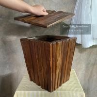 ราคา [ไม้สักเก่า ] ถังไม้สัก ถังขยะ ถังไม้มีฝา ถังเก็บของ (12638964024)