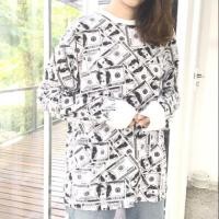 ราคา เสื้อ oversize พิมพ์ลายแบงค์ดอลล่าร์แขนยาว (5806942571)
