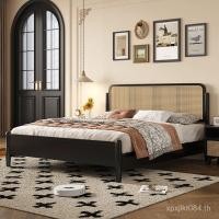 ราคา เตียงขนาดใหญ่สีดําเตียงไม้เนื้อแข็งคู่ระดับไฮเอนด์ฝรั่งเศสเตียงหลักสไตล์อเมริกันย้อนยุคโบราณห้องนอนที่เรียบง่ายหวายเตียง แลคซ์ (48102806340)