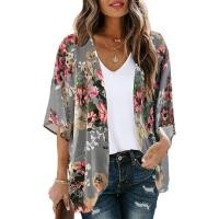 ราคา Fashion TrendsTrendyFashionWomen's Floral Print Puff Sleeve Kimono Cardigan Loose Cover Up Casual Blouse Tops (24884041162)